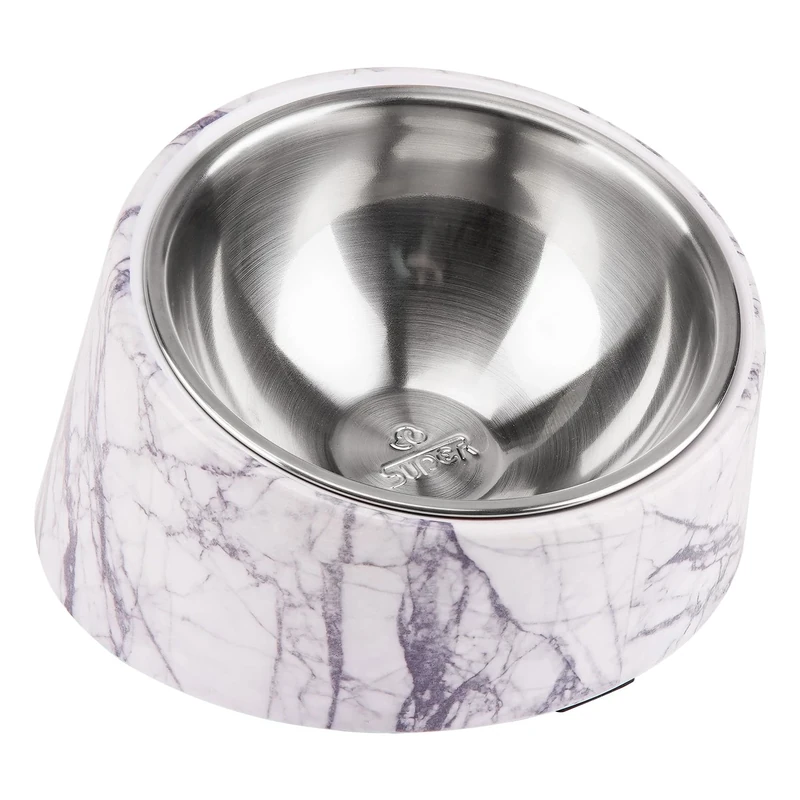 SuperDesign Mess Free 15° Slanted Bowl for Dogs and Cats, Tilted Angle Bulldog Bowl Dog Feeder, Non-skid & Non-spill, Easier to Reach Food L/2 Cup Marble Pattern
