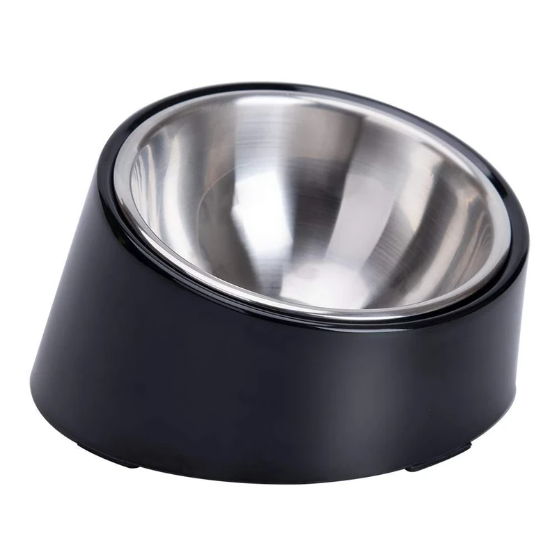 SuperDesign Mess Free 15° Slanted Bowl for Dogs and Cats, Tilted Angle Bulldog Bowl Dog Feeder, Non-skid & Non-spill, Easier to Reach Food L/2 Cup Dark Black