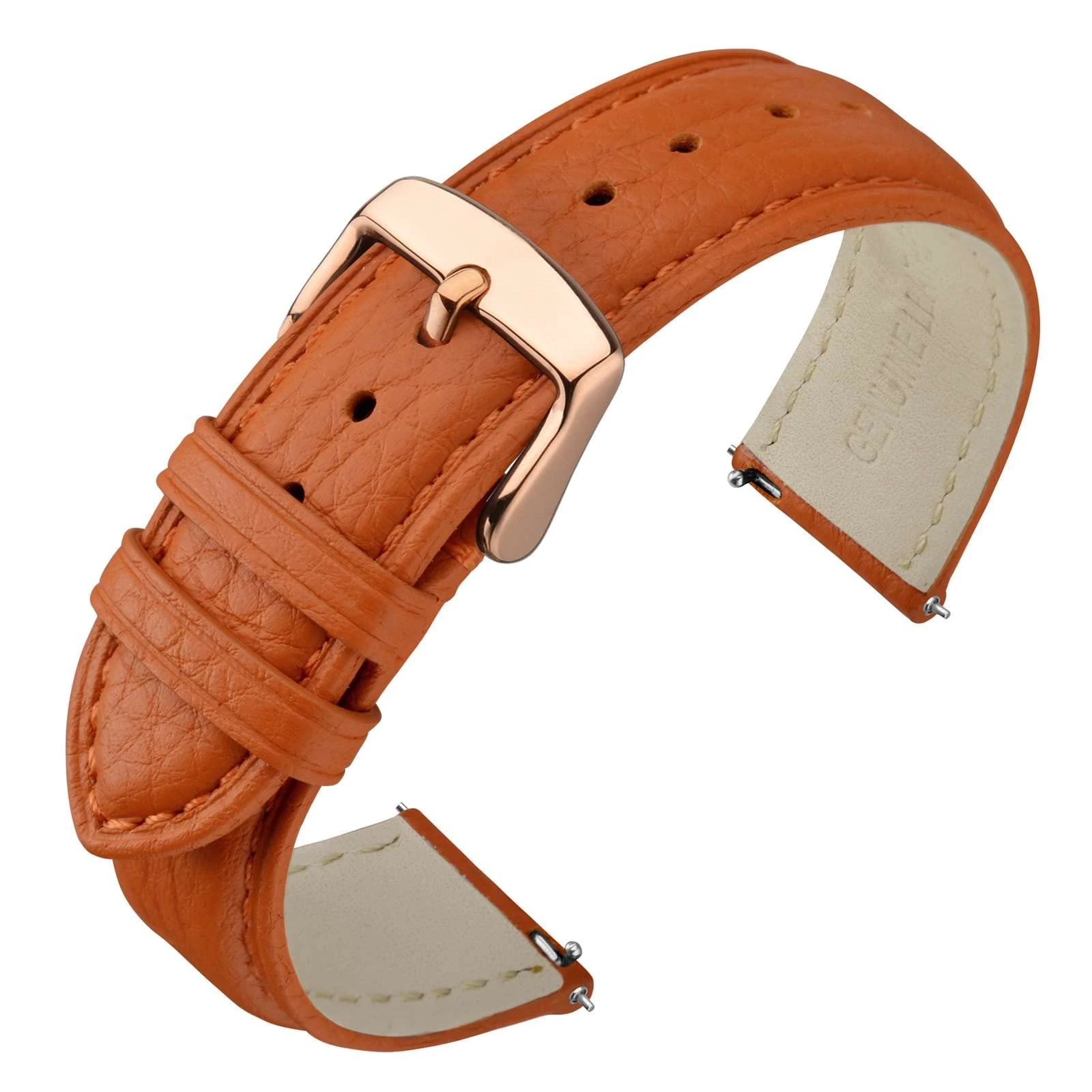 ANNEFIT Leather Watch Straps 20mm, Quick Release Textured Padded Replacement Band with Rose Gold Buckle for Men and Women (Orange)