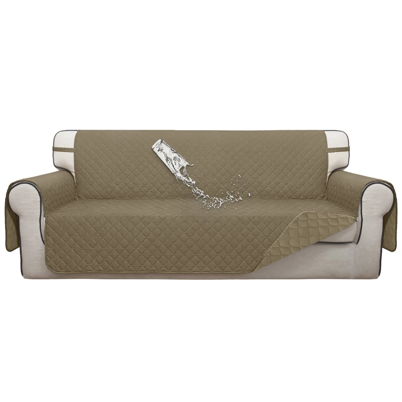 ISSUNTEX Double Protection 100% Waterproof Sofa Covers for Living Room, Couch Covers for 3 Cushion Couch Sofa, Reversible Furniture Protector Sofa Cover for Dogs (Oversized Sofa, Beige/Beige)