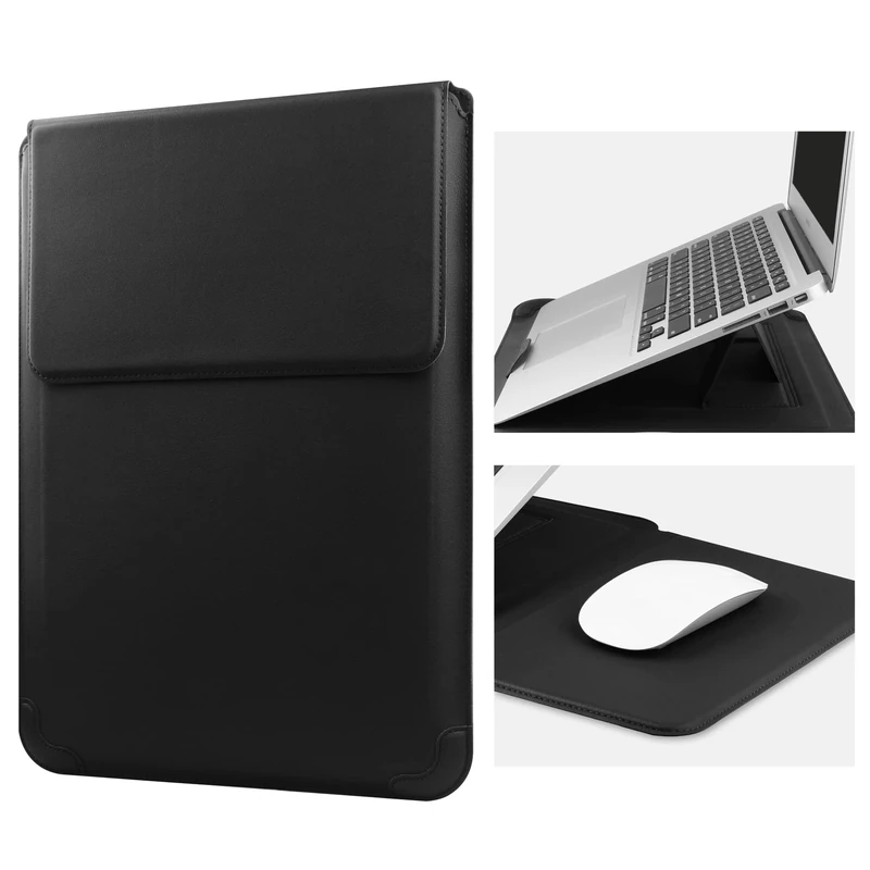 HoYiXi 14 Inch Laptop Sleeve Case Leather Bag with Stand Compatible with MacBook Pro 14 2021/ASUS Vivobook 14/HP Pavilion X360/Lenovo IdeaPad 14/Dell Lenovo HP ASUS Acer HUAWEI Matebook 14'' PC, Black