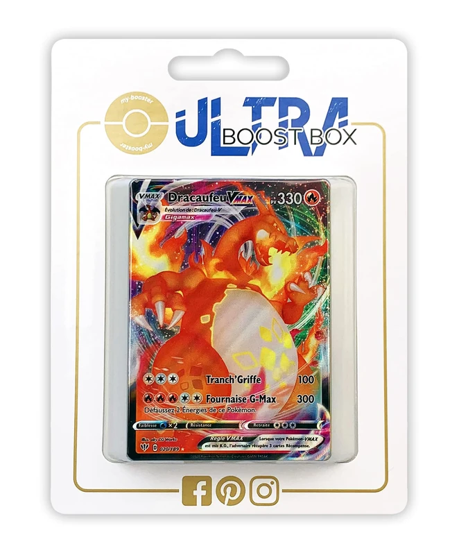 Dracaufeu VMAX (Charizard VMAX) 20/189 Full Art - Ultraboost X Epée et Bouclier 3 Ténèbres Embrasées - Box of 10 Pokemon French Cards - Image 1