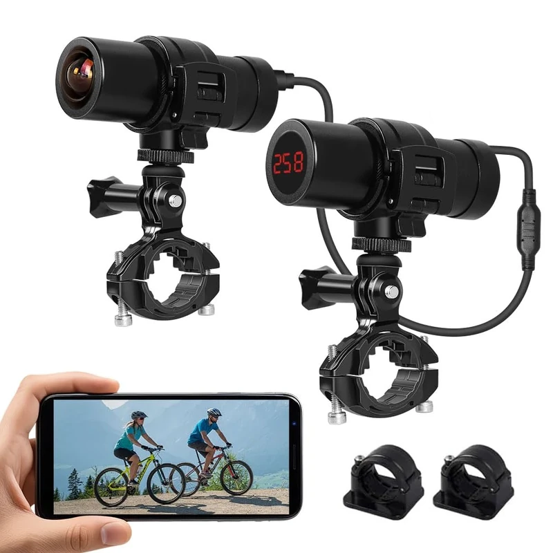 VSYSTO Bike Dash Cam, HD 2K Cycling Camera, 170° Wide Angle WiFi Waterproof Helmet Camera, Bike DVR Video Recorder with Power Supply, Night Vision, Brackets, G-Sensor