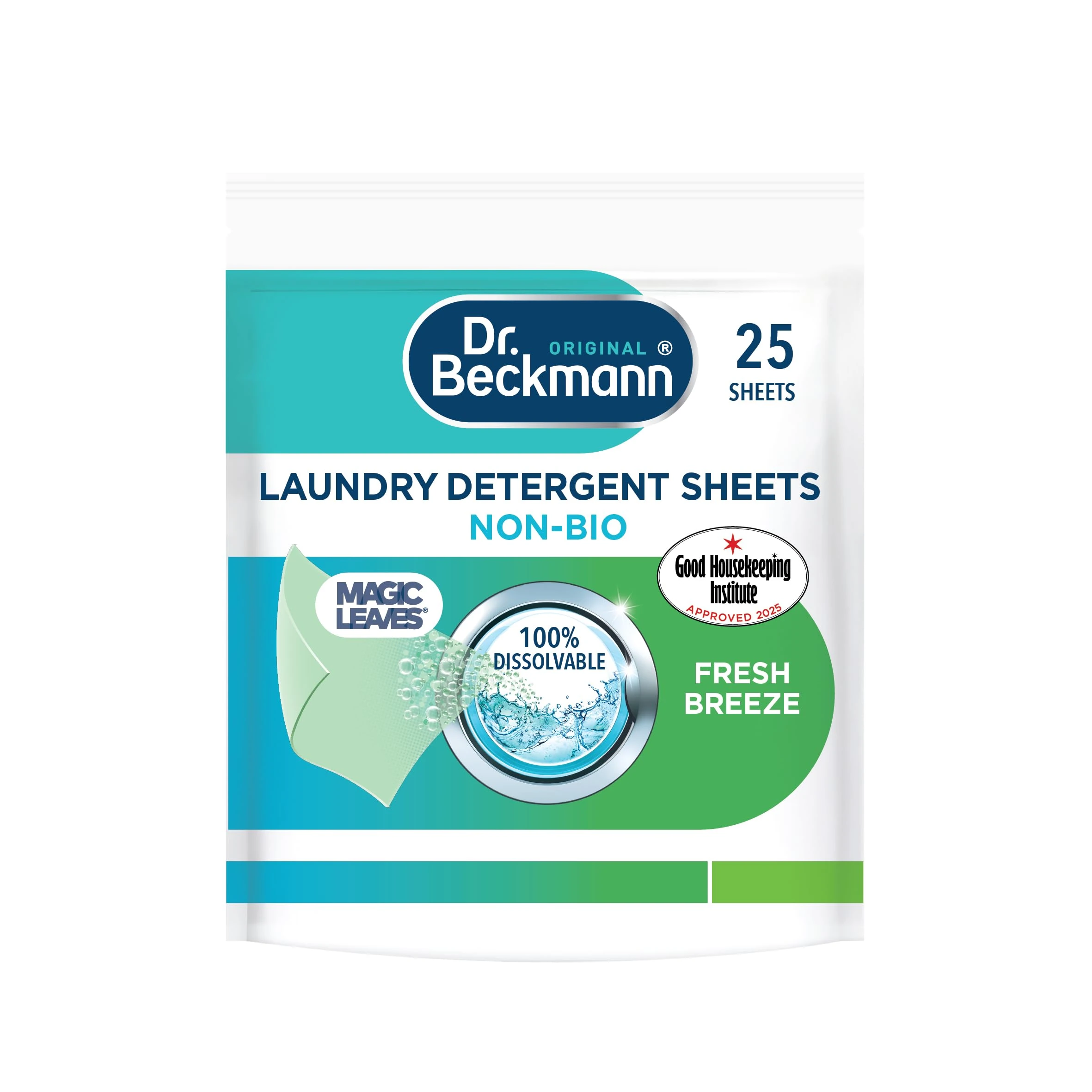 Dr. Beckmann MAGIC LEAVES Laundry Detergent Sheets NON-BIO | Convenient and pre-dosed laundry detergent sheets | Dissolvable climate neutral and easy to use | 25 sheets