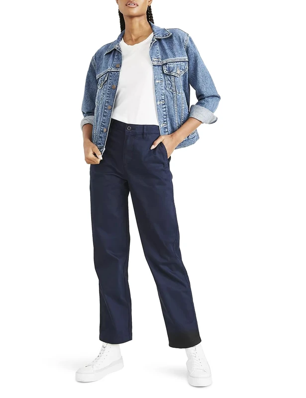 Dockers Women's High Waist Chino Straight Pants, Navy Blazer, 20 UK