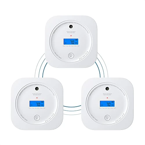 Smoke & Carbon Monoxide Alarm with Digital LCD Display, AEGISLINK Wireless Interlinked Smoke and CO Detector, 10-Year Battery Life, Transmission Range over 250 m, SC-RF200 (RF Interlinked), 3-Pack
