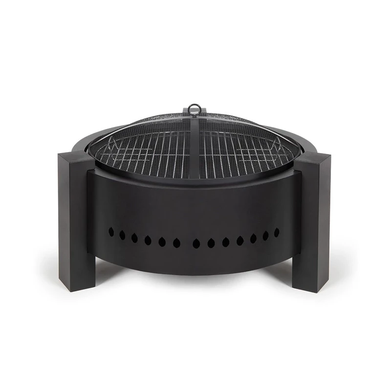 Livoo - DOC286 - Outdoor Heat Fire Pit for Garden or Patio - Diameter 59.4 cm - Black Painted Steel - Use with Charcoal and Wood - With Anti-Spark Protection Hood