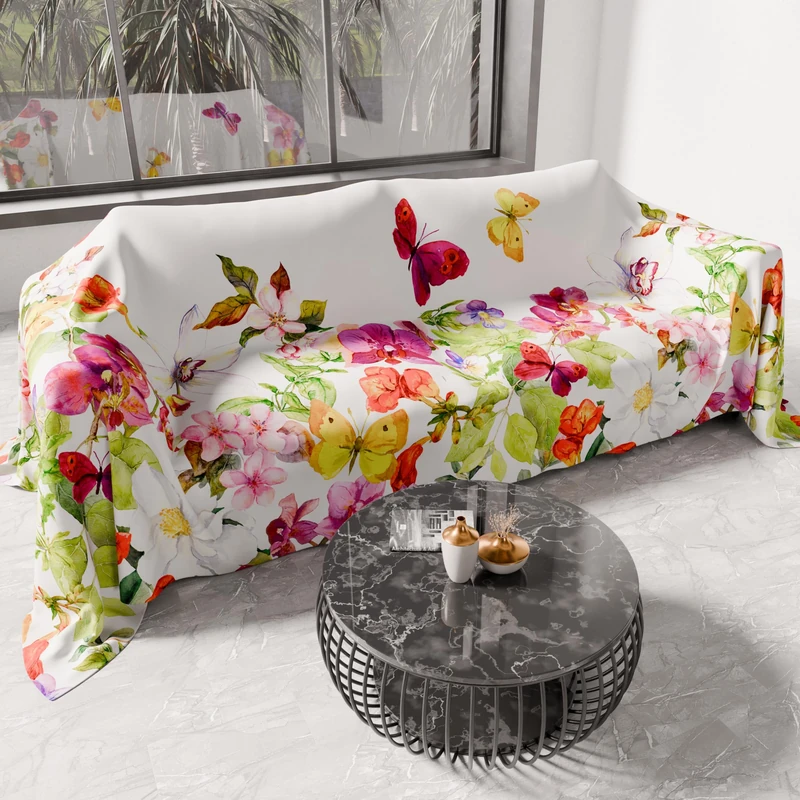 PETTI Artigiani Italiani - Microfibre Sofa Cover 260 x 270 cm, Butterfly Design | Multipurpose for Sofas, Bedspreads and Table Covers | Washable Protective Cover