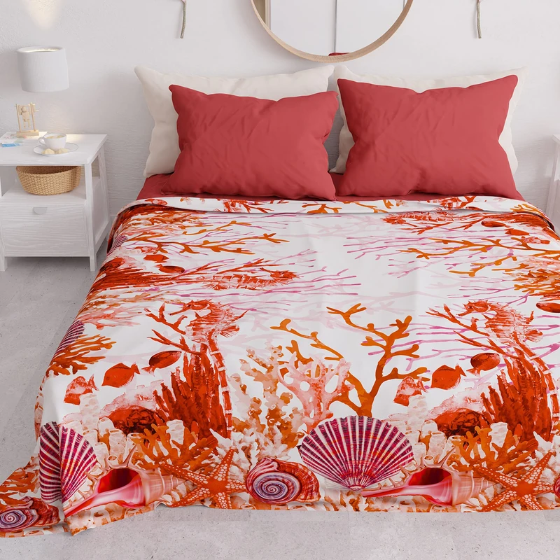 PETTI Artigiani Italiani - Spring Summer Double Bedspread, Light Double Blanket, Bedspread, Red Coral 100% Made in Italy