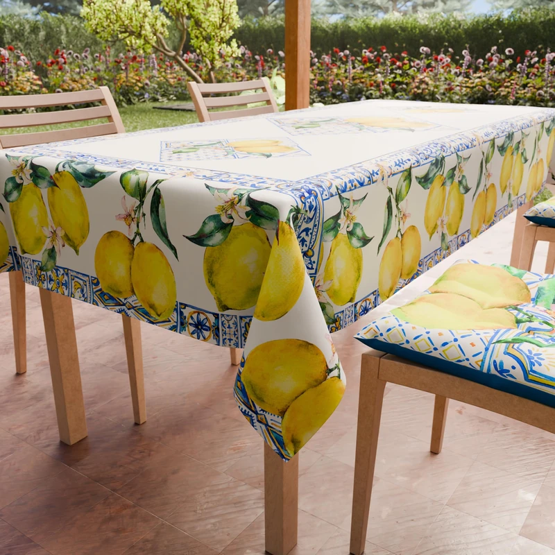 PETTI Artigiani Italiani - Stain Resistant Rectangular Tablecloth Kitchen Table Cover Vietri Design 01 x 24 Seater (140 x 450 cm) 100% Made in Italy