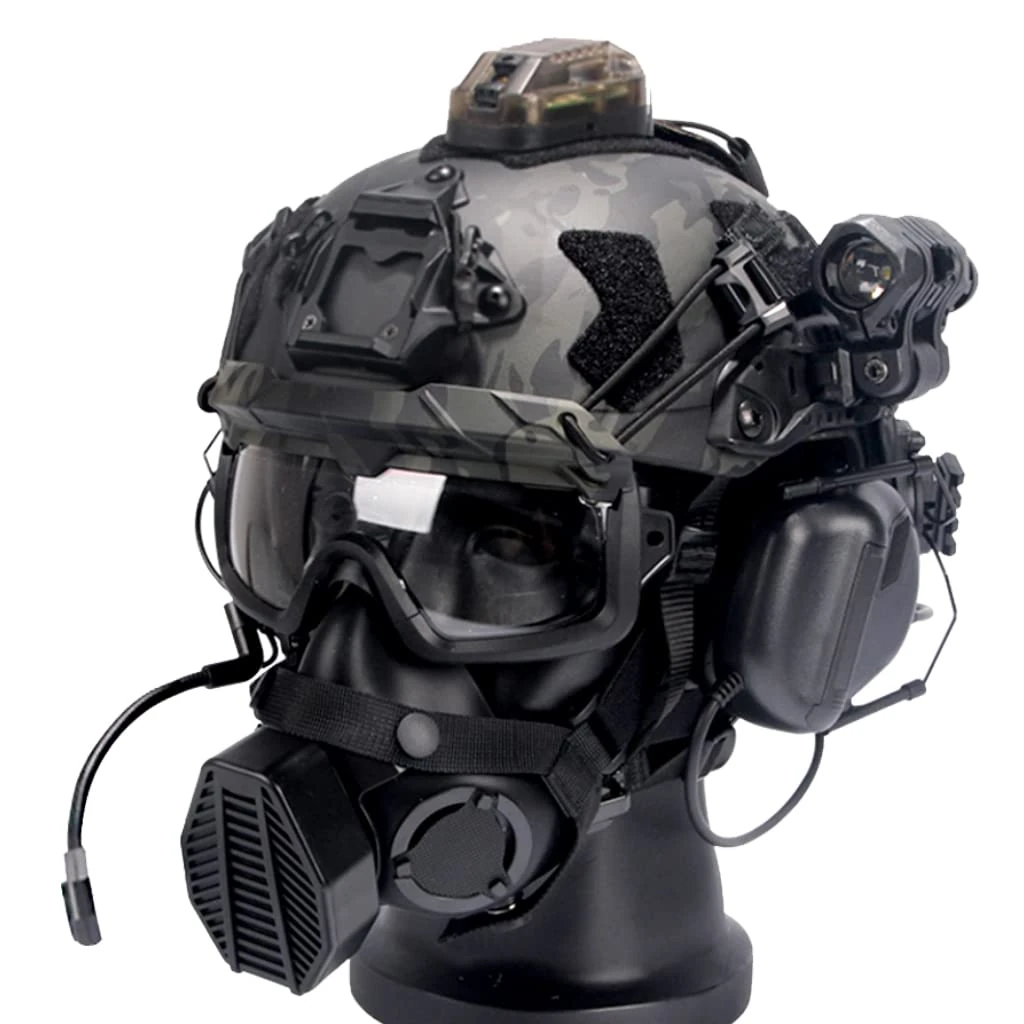 Outdoor Tactical Fast Helmet Set with Airsoft Paintball Cover Half Mask Goggles NVG L4G24 Dumper and Battery Pouch for CS Game Shooting,Camo C Set