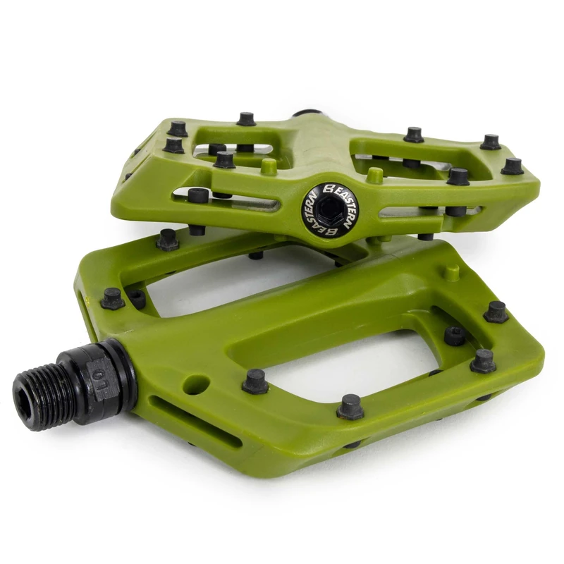Eastern Nylon Linx Pedals 9/16 - Lightweight, High-Grip MTB & BMX Pedals with Removable Metal Pins, Chromoly Axle for BMX, MTB, Road & Kids Bikes - Green Army