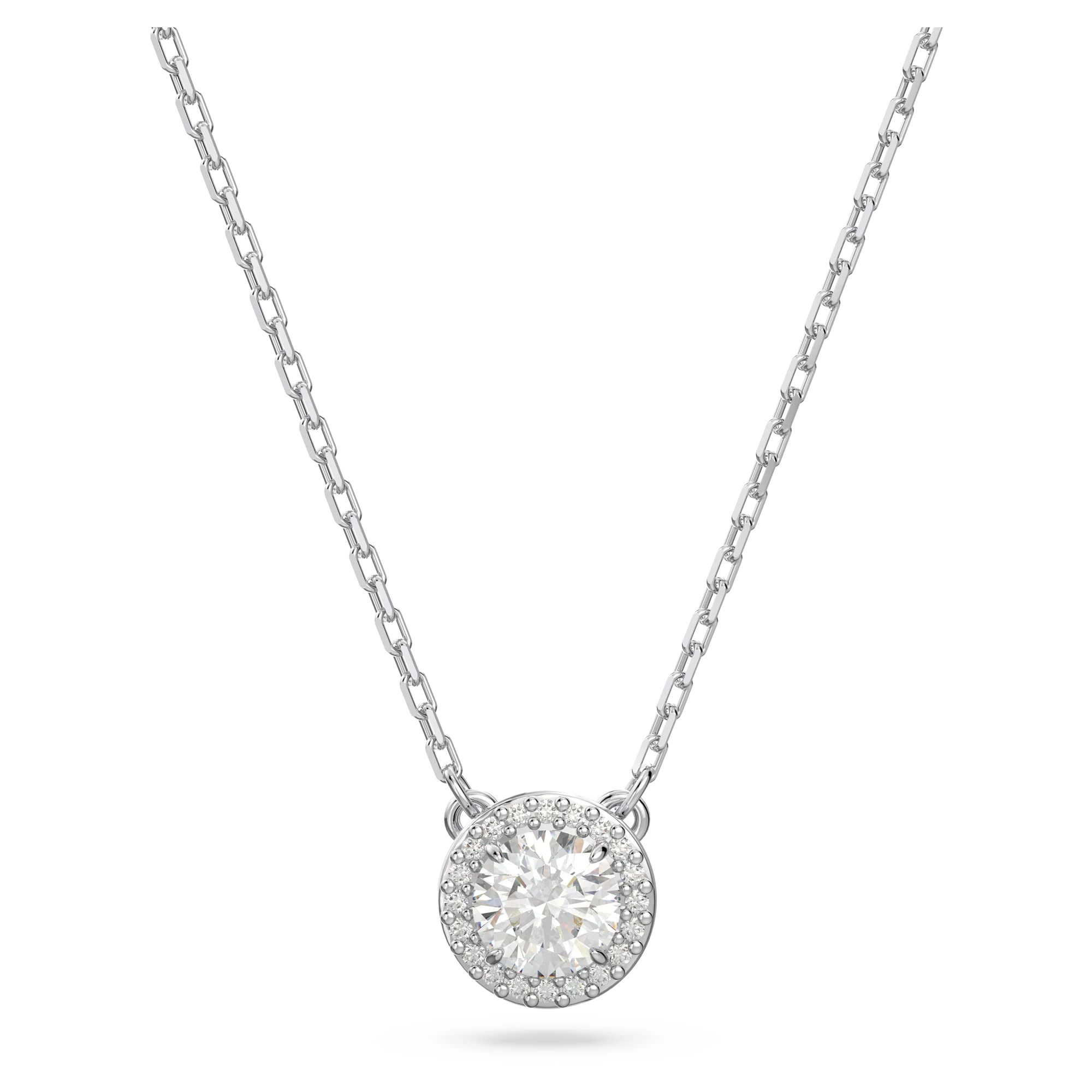 Swarovski Constella Necklace, White Round Cut Pendant Crystal, Rhodium Plated Necklace, from the Constella Collection