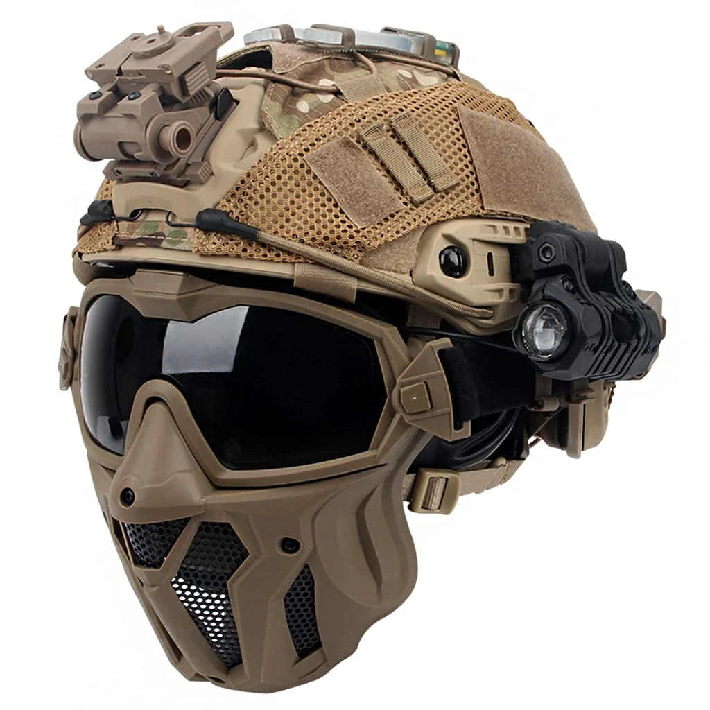 Tactical Airsoft Fast Helmet Set with Cover Full Mesh Mask Headgear L4G24 Dumper and Battery Pouch, for Paintball Military Outdoor Sports CS Game Shooting,T