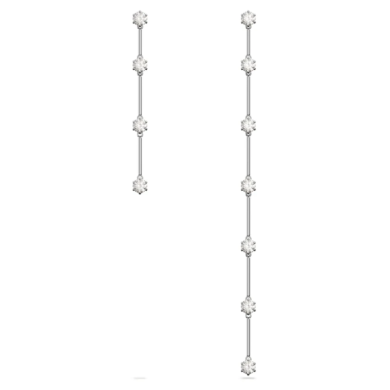 Swarovski Constella drop earrings, Asymmetric design, White, Rhodium plated
