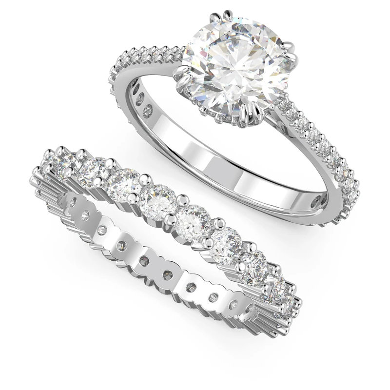 Swarovski Constella Rings Set, Set of 2, Rhodium Plated with Clear Crystals, from the Constella Collection, Size 60