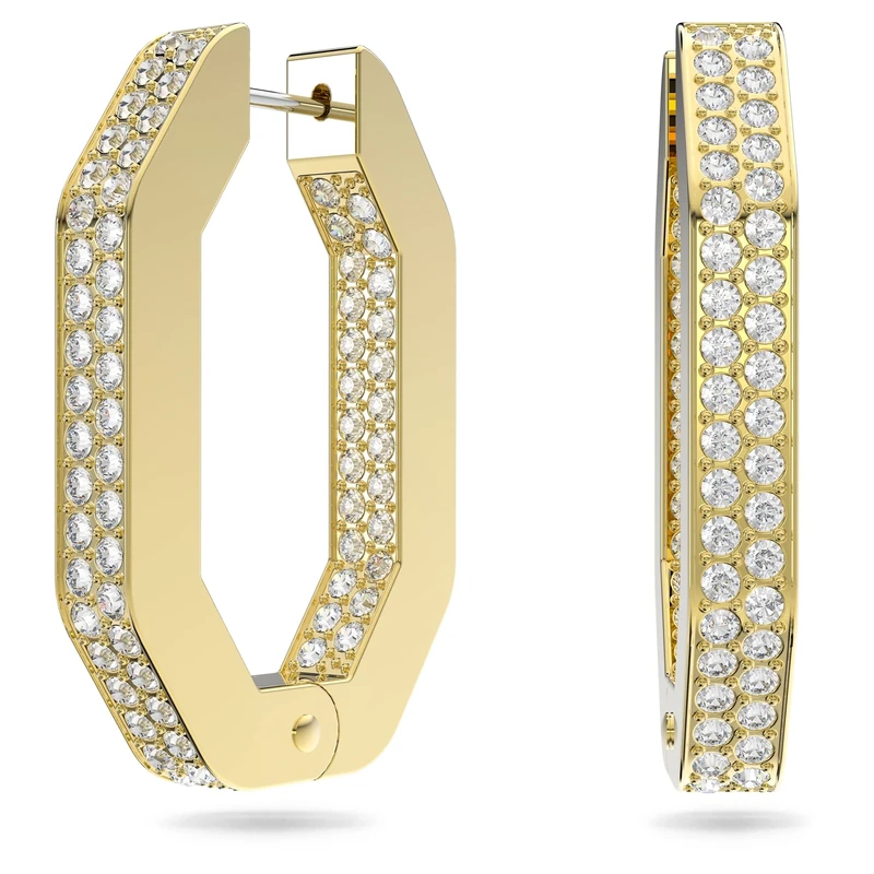 Swarovski Hoop Earrings, Pair of Pavé, White Crystal, Gold Tone Plated Hoops, from the Dextera Collection