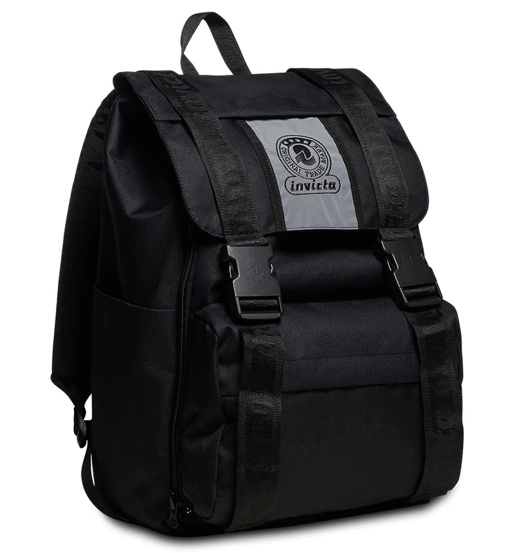 INVICTA Backpack - SQUARE, Black - PC Pocket and Water Bottle Pocket - School and Leisure - Kids, Unisex - 100 Percentage Eco Material - Image 1