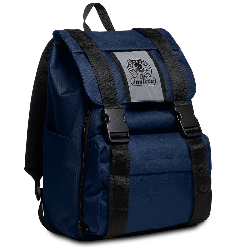 INVICTA Backpack - SQUARE, Blue - PC Pocket and Water Bottle Pocket - School and Leisure - Kids, Unisex - 100 Percentage Eco Material