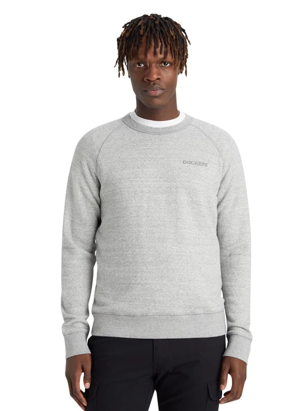 Dockers Men's ORIGINAL CREWNECK SWEATSHIRT TOPS, STENCIL SMOKESTACK HTR (burma grey), XL