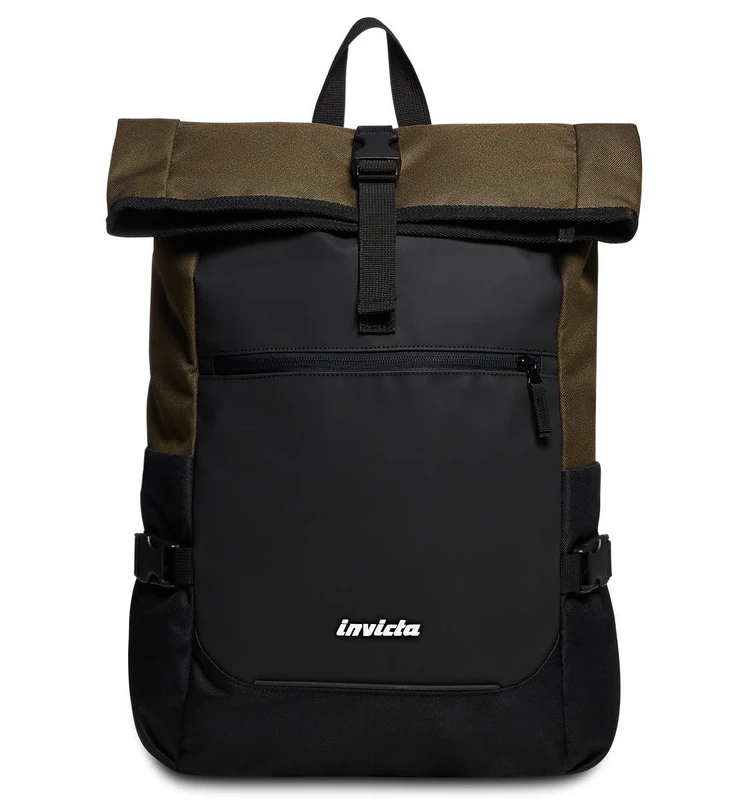 Invicta Backpack, ACT FOLD Eco-friendly Knapsack, For Office, Day Trips & Commuting, For School, Sport, Free Time, with Side Pockets & 14'' Laptop Sleeve, Italian Design, moss green