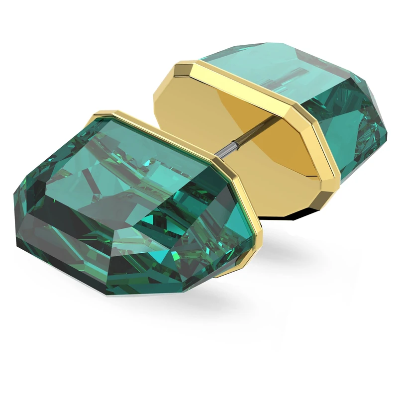 Swarovski Lucent Mono Earring, Green Sliced Octagon Cut Crystal and Gold Tone Plated, from the Lucent Collection