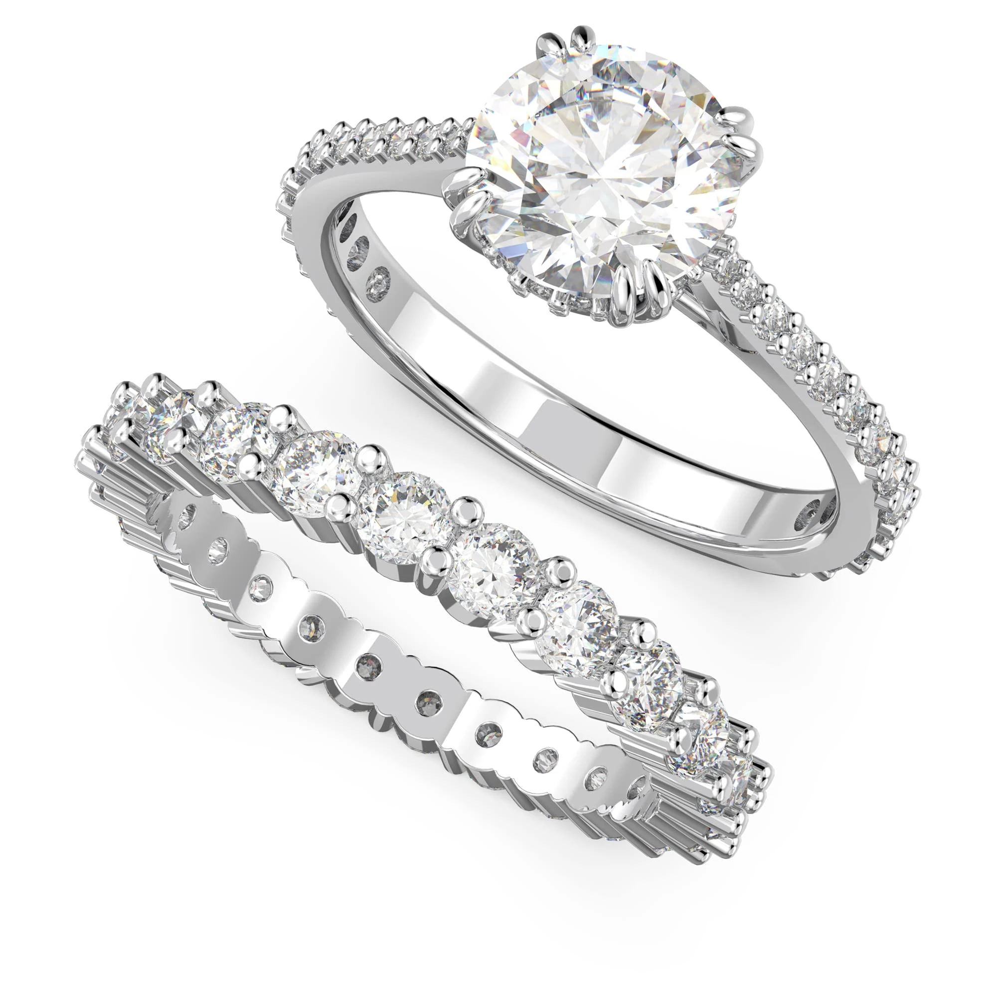 Swarovski Constella Rings Set, Set of 2, Rhodium Plated with Clear Crystals, from the Constella Collection, Size 50