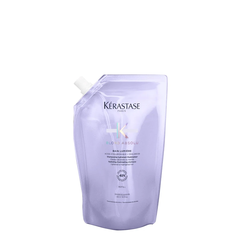 Kérastase Blond Absolu, Hydrating Illuminating Shampoo, For Lightened, Highlighted and Grey Hair, With Hyaluronic Acid & Edelweiss Flower, Bain Lumiere, 500ml Refill