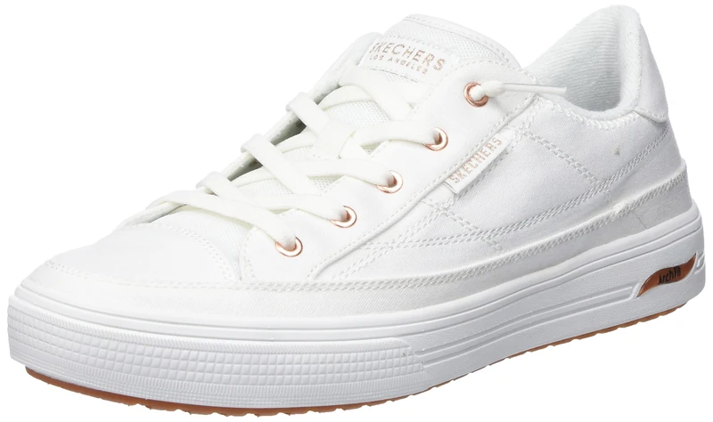 Skechers Women's Arch FIT Arcade Sneaker, White Canvas/Rose Gold Trim, 5.5 UK