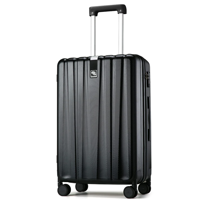 Hanke Upgrade Luggage Suitcase Medium Size Cabin Suitcase Spinner Suitcase Lock with Wheels Lightweight PC Hard Shell Rolling Suitcase, Checked-24-Inch(Black)