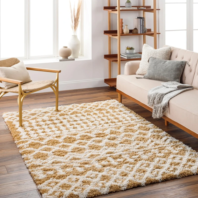 Livabliss Dubai Shaggy - Modern Area s Living Room 200x290 cm, Soft Shaggy s for Bedroom - Abstract Berber Fluffy, Easy Care Plush Thick Pile - Large, Camel and Ivory