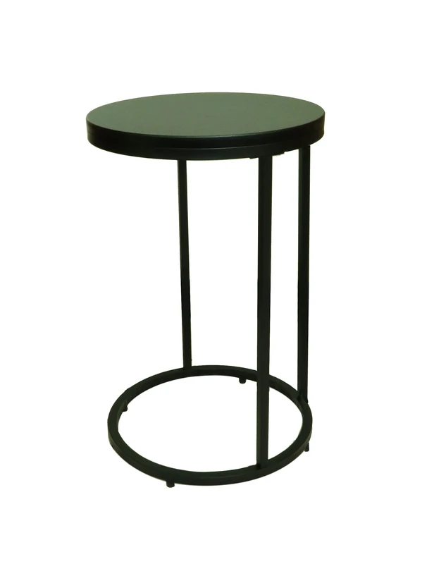 ASPECT Paloma Round Side/End Table, Wooden Tops and Metal Base (Matte Black)