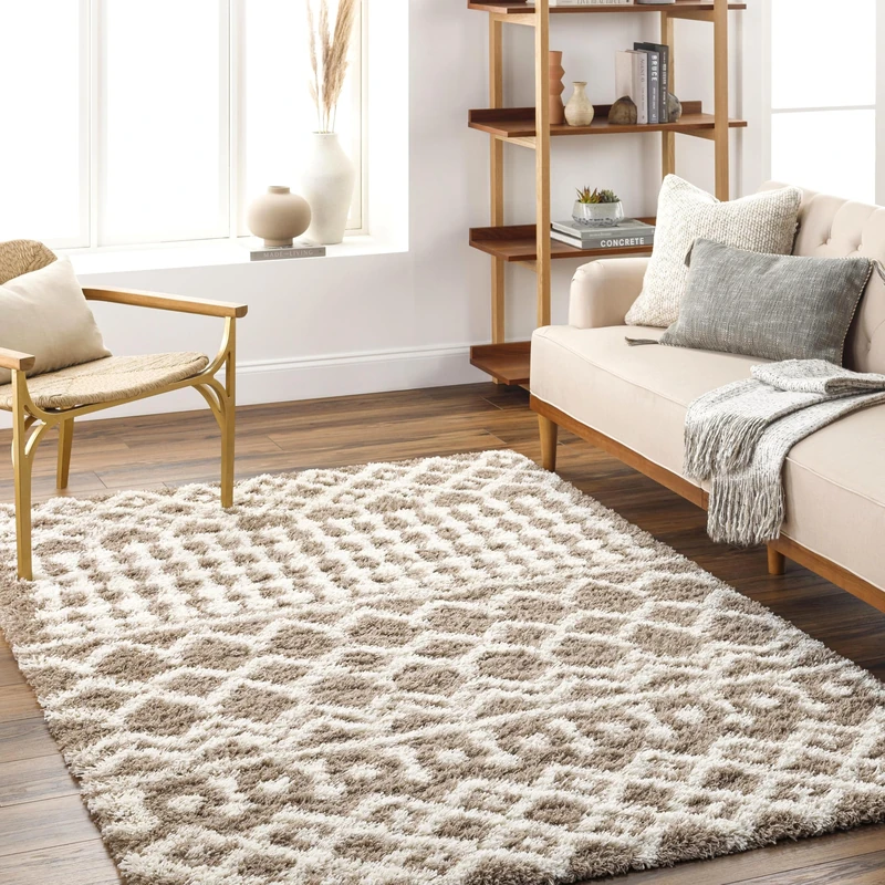 Livabliss Dubai Shaggy - Modern Area s Living Room 160x220 cm, Soft Shaggy s for Bedroom - Abstract Berber Fluffy, Easy Care Plush Thick Pile - Large, Brown and Ivory