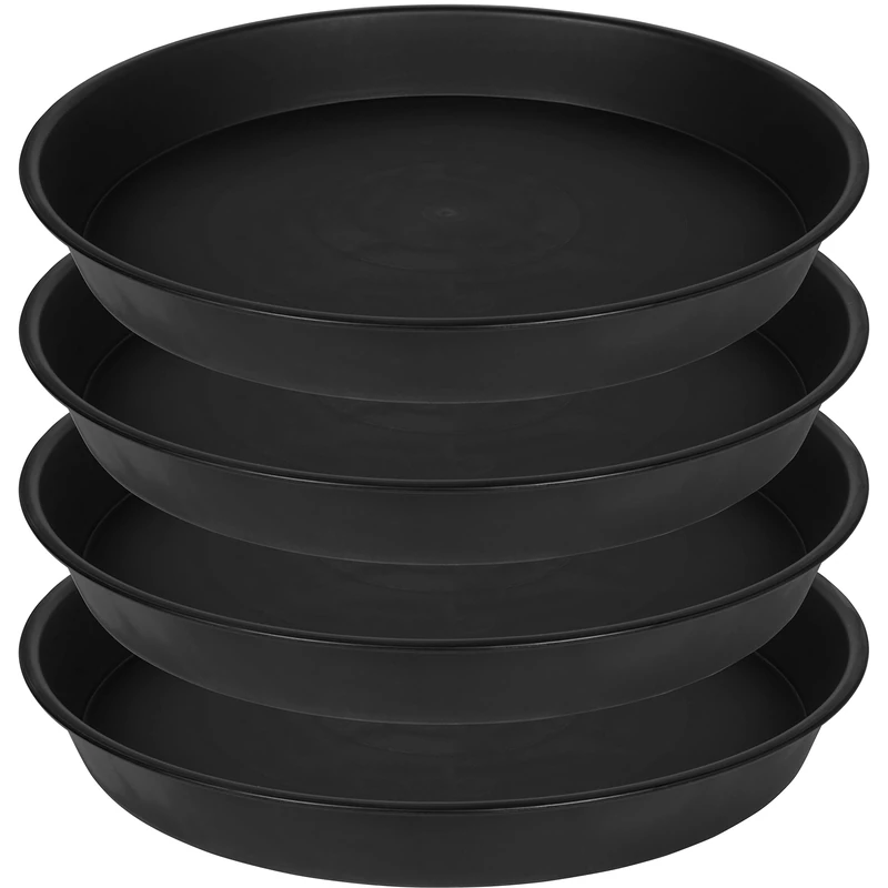 Bleuhome 4 Pack of 18 19 inch Plant Saucer Drip Tray, 17 19 21 23 25 27 inch Heavy Duty Large Deep Plant Saucers for Pots, Plastic Flower Planter Water Trays for Indoors Outdoor (19", Black)