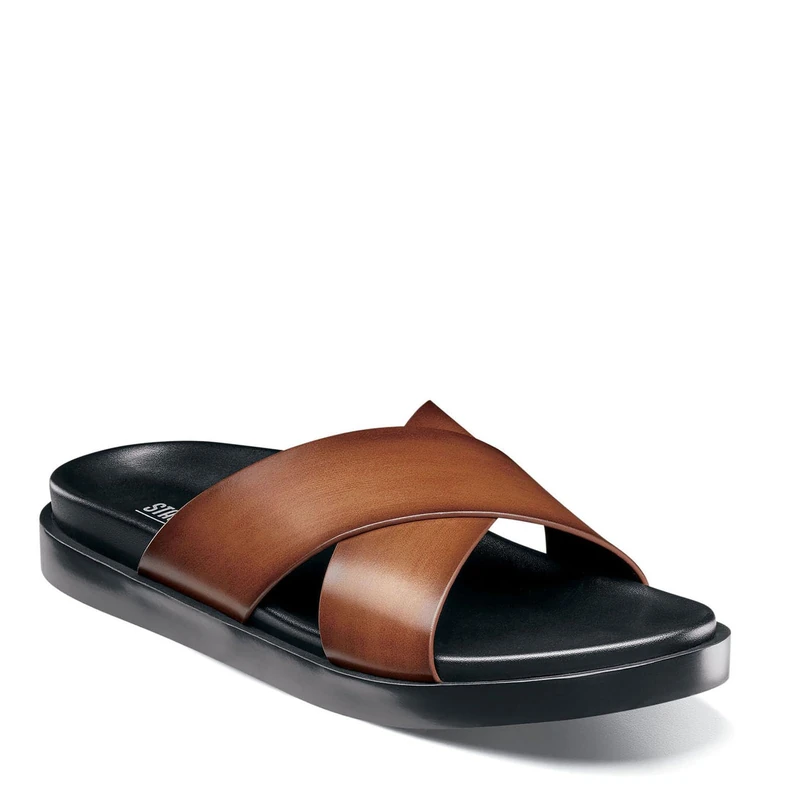 Stacy Adams Men's Montel Cross Strap Slide Sandal, Cognac, 11 UK
