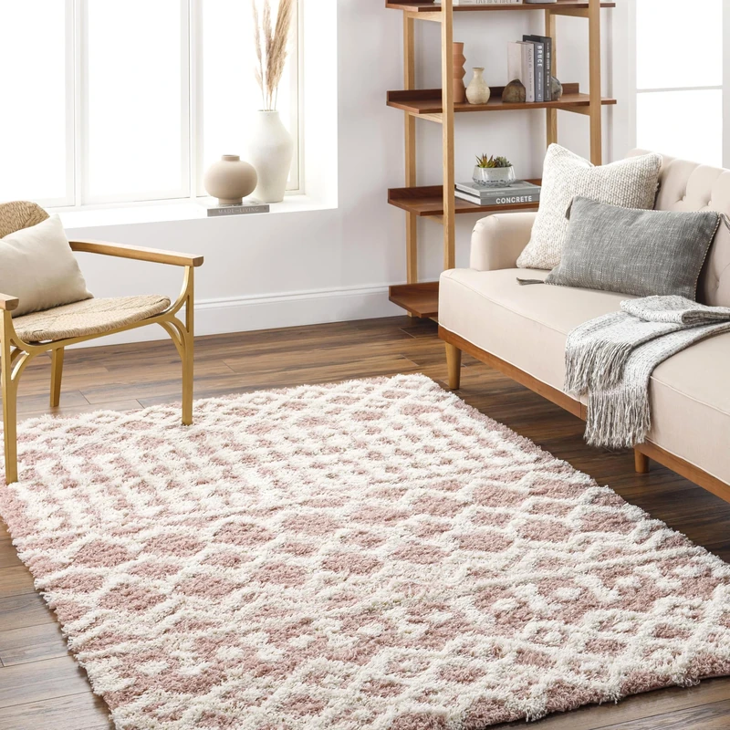 Livabliss Dubai Shaggy - Modern Area s Living Room 160x220 cm, Soft Shaggy s for Bedroom - Abstract Berber Fluffy, Easy Care Plush Thick Pile - Large, Dusty Pink and White