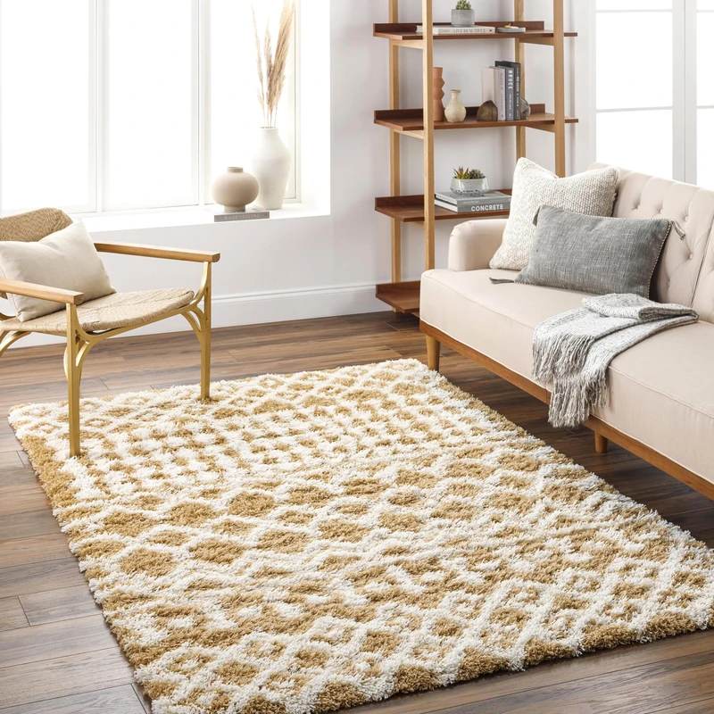 Livabliss Dubai Shaggy - Modern Area s Living Room 160x220 cm, Soft Shaggy s for Bedroom - Abstract Berber Fluffy, Easy Care Plush Thick Pile - Large, Camel and Ivory