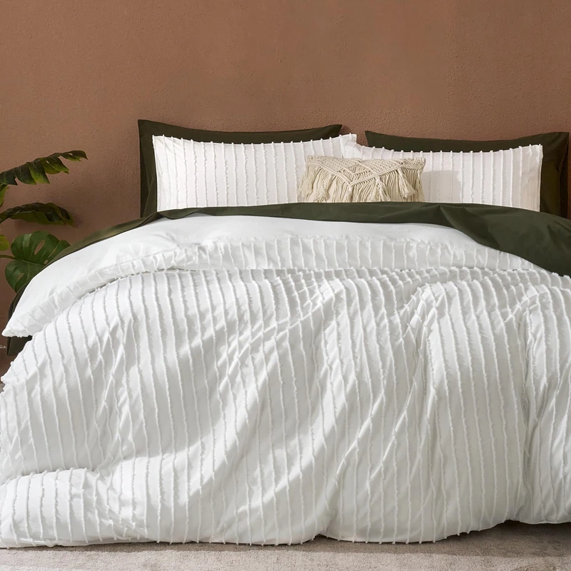 JELLYMONI White Striped Tufted Duvet Cover Set King Size