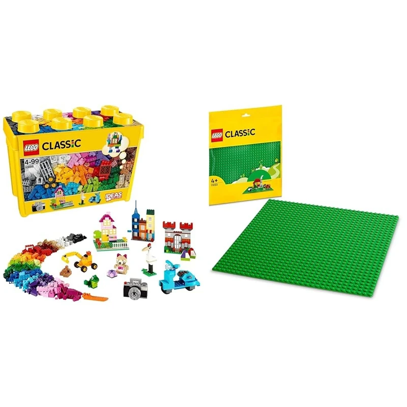 LEGO 10698 Classic Large Creative Brick Storage Box Set & 11023 Classic Green Baseplate, Square 32x32 Stud Building Grass Base, Build and Display Board Set