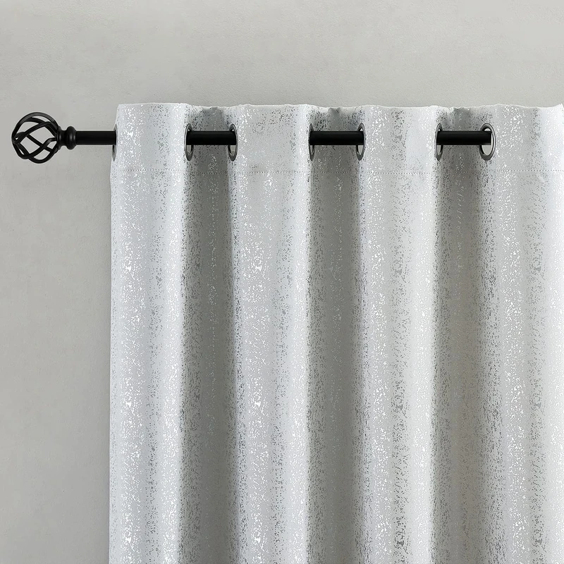 TERLYTEX White and Silver Curtains 63 Inch Long - Metallic Foil Sparkly for Bedroom, Thermal Insulated Room Darkening Grommet, 52 x 63 Inch, 2 Panels, Greyish White