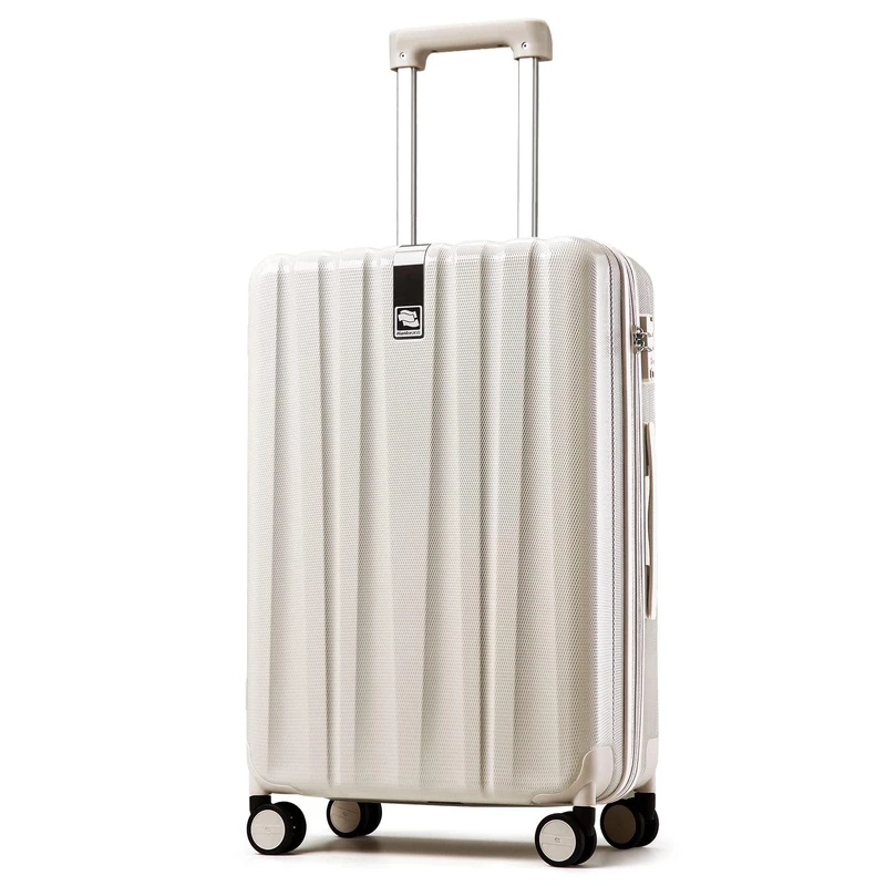 Hanke Suitcase Medium Size Luggage Medium Suitcase 4 Wheels & TSA Lock Lightweight Hard Shell Suitcase Spinner Rolling, 24 Inch Checked Hand Luggage Cases for Holiday (Ivory White)