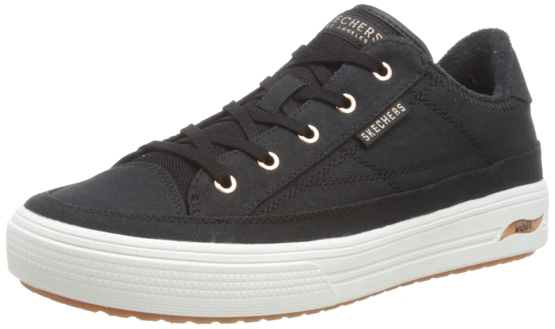 Skechers Women's Arch FIT Arcade Sneaker, Black Canvas/Rose Gold Trim, 6.5 UK