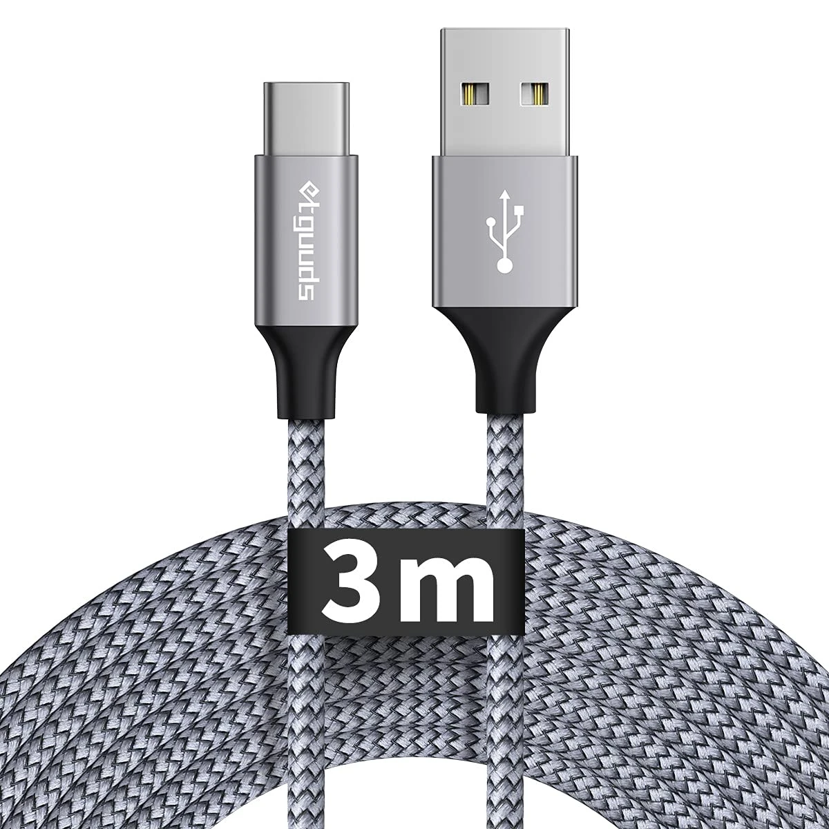 etguuds Extra-Long USB C Charger Cable 3M, USB A to USB C Cable 3A Fast Charging USBC Lead Braided for Samsung Galaxy S23 S22 S21 S20 S10 S9 S8 A20E A50 A55 A56 etc -Grey