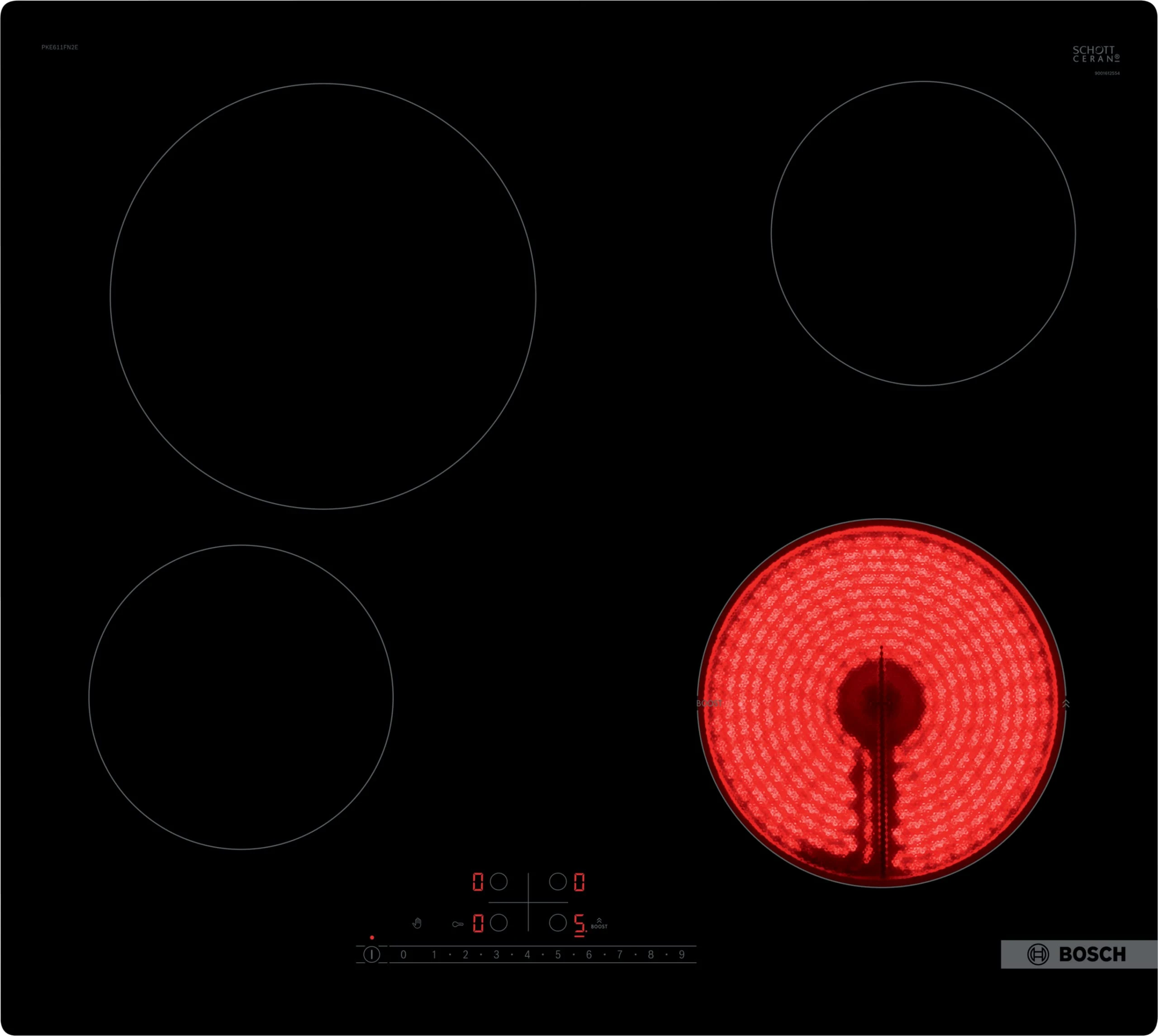 Bosch PKE611FN8E Series 6 Electric Table, 4 Hobs, 60 cm, 6900 W, Black