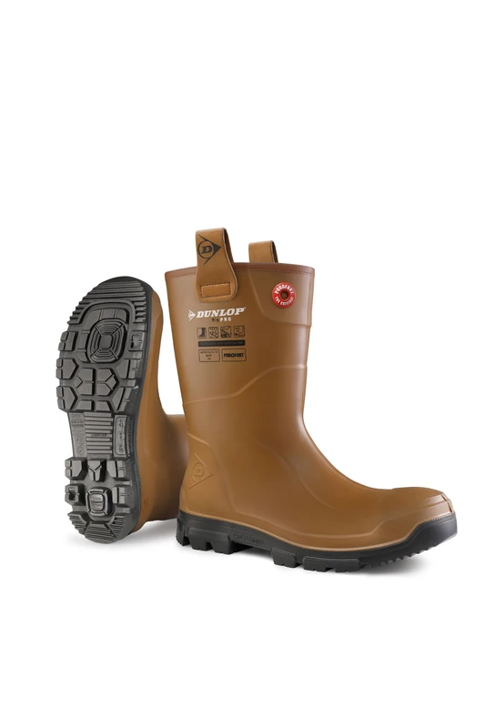 DUNLOP Purofort RigPRO - Unisex Full Safety Mid-Calf Short Waterproof Work Boots, Brown, Slip-Resistant Wellies with Fur Lining and Steel Toecap for Outdoor and Industrial Use - EU39, UK6