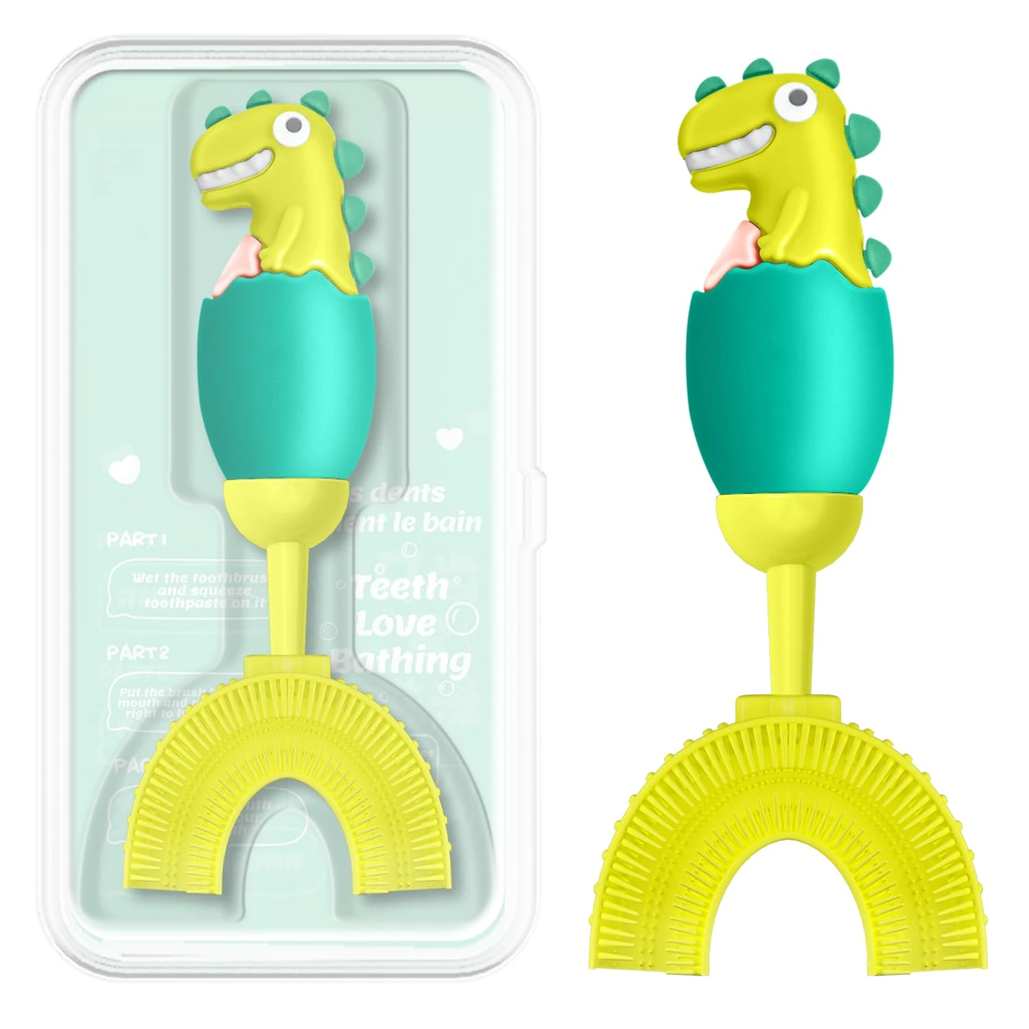 ZMRZ U-Shaped Toothbrush for Kids Ages 2-7，Soft Food-Grade Silicone for Sensitive Gums，360° Teeth Cleaning Design，Training & Travel-Friendly Toddler's Toothbrush (Light Green, U Shaped)