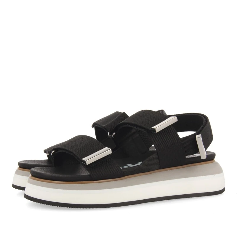 GIOSEPPO MARTLAND WOMEN'S ADJUSTABLE STRAP BLACK SANDALS, Black/White, 6 UK - Image 1
