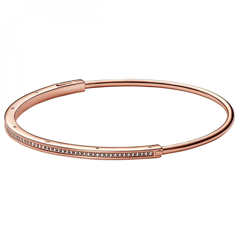 Pandora Signature I-D Pavé 14k rose gold-plated bangle with clear cubic zirconia, 1