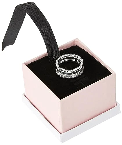 Pandora Signature Logo Pavé & Beads sterling silver ring with clear cubic zirconia, 48