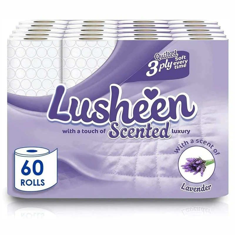 Lusheen Toilet Roll Bulk Buy - Pack of 60 Rolls (1 x 60 Packs) Quilted White 3 Ply Lavender Fragrance Toilet Rolls (1 Pack- 60 Rolls)